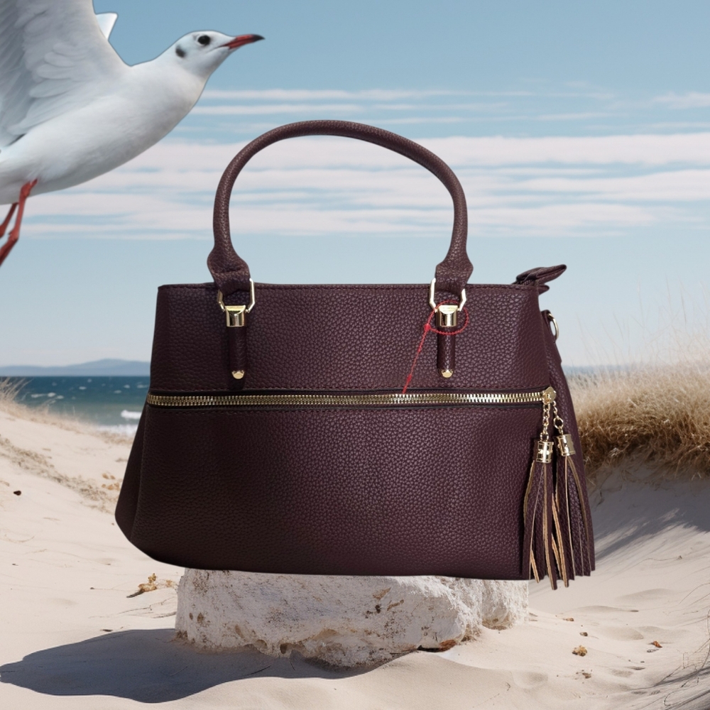 KK XIU Sophisticated DeePlum Foux Leather Satchel Women's With Structured Design